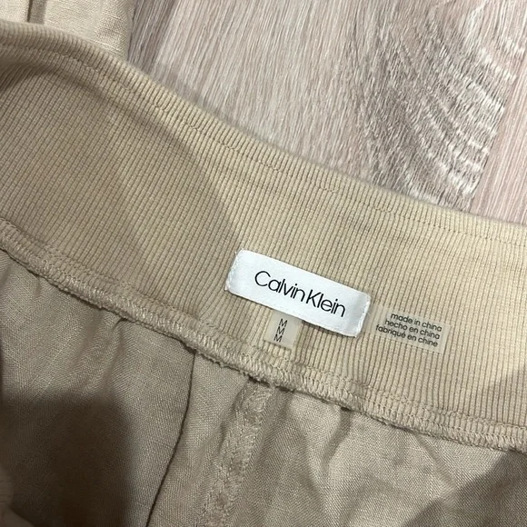 Kalvin Klein Linen Cotton Cream Pants Elastic Waistband - Picture 2 of 5